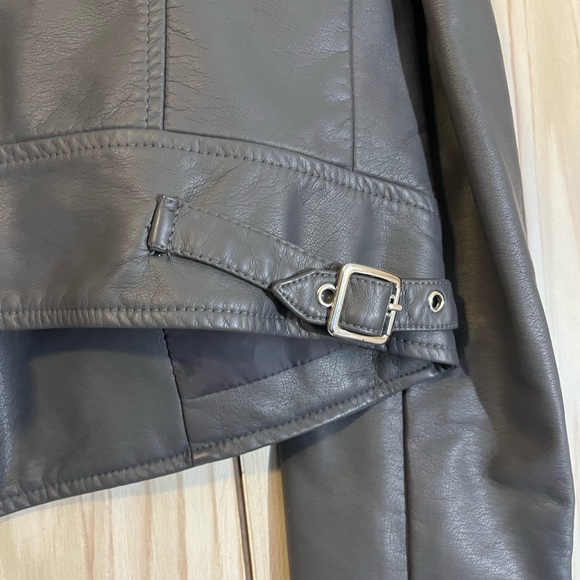 Grey Faux Leather Moto Jacket - Picture 6 of 8